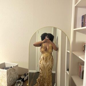 Alamour The Label Cream and Gold Embellished Prom Dress